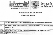 PROCESO DE COBERTURA 2021 - INSCRIPCION DE ALUMNOS NUEVOS SEPTIEMBRE 1 A 30 DE 2020.