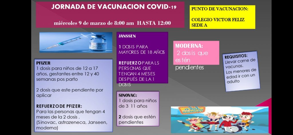 JORNADA DE VACUNACIÓN COVID-19 SEDE A MIÉRCOLES MARZO 9 DE 8:00 AM A 12:00 M